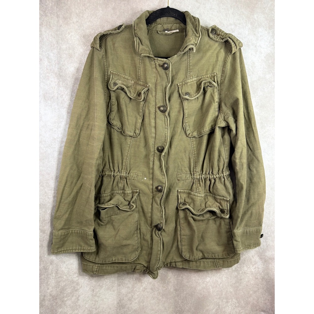 Free People Field Jacket Women Medium Olive Green Military Utility Safari READ